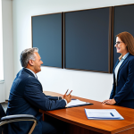 **

"A CFP certified financial planner, fully clothed in professional business attire, advising a client in a modern office setting. The scene emphasizes trust and professionalism. Safe for work, appropriate content, family-friendly, perfect anatomy, correct proportions, well-formed hands, proper finger count, natural pose, high quality."

**